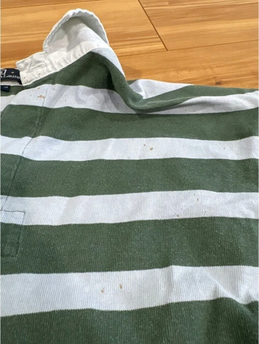 Vintage Polo by Ralph Lauren Green/White Striped Rugby Shirt - XL